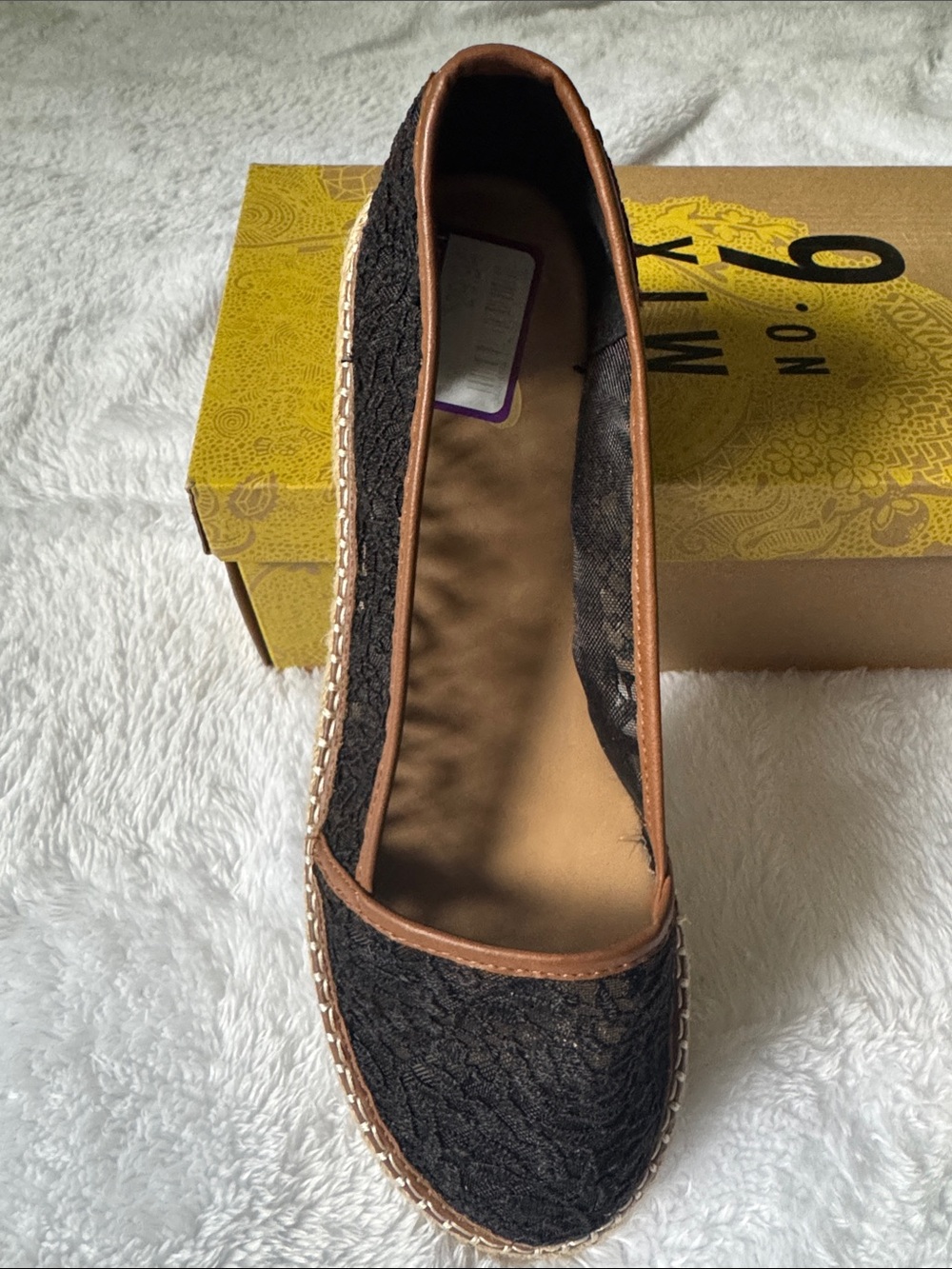 Mix No. 6 Black Lace Espadrille Flats with Brown Trim - Picture 2 of 3